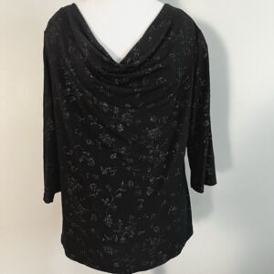 Hiatus Black Shimmerig Cowl-Neck top with Three-quarter Sleeves Sz 2X